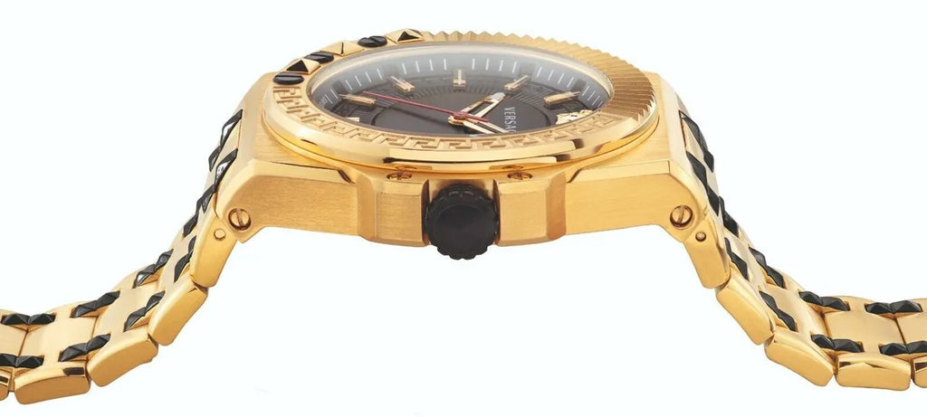 Versace Chain Reaction Quartz Black Dial Two Tone Steel Strap Watch for Men - VEDY00619 Buy Now By Versace