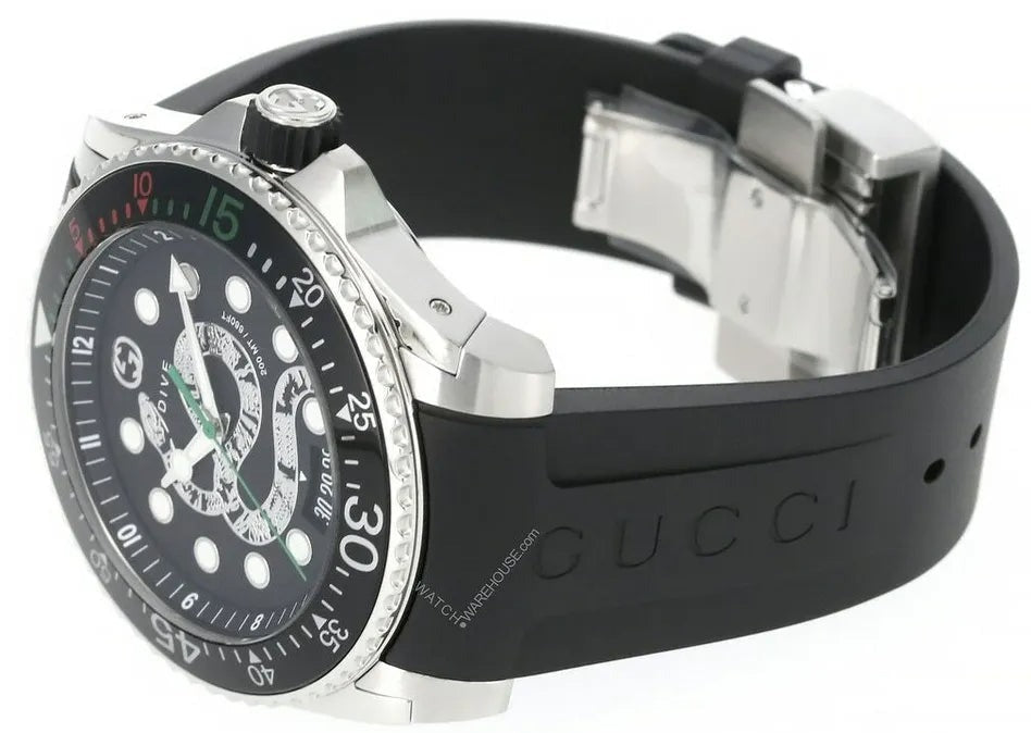Gucci Dive Quartz Kingsnake Black Dial Black Rubber Strap Watch For Men - YA136217 Buy Now By Gucci