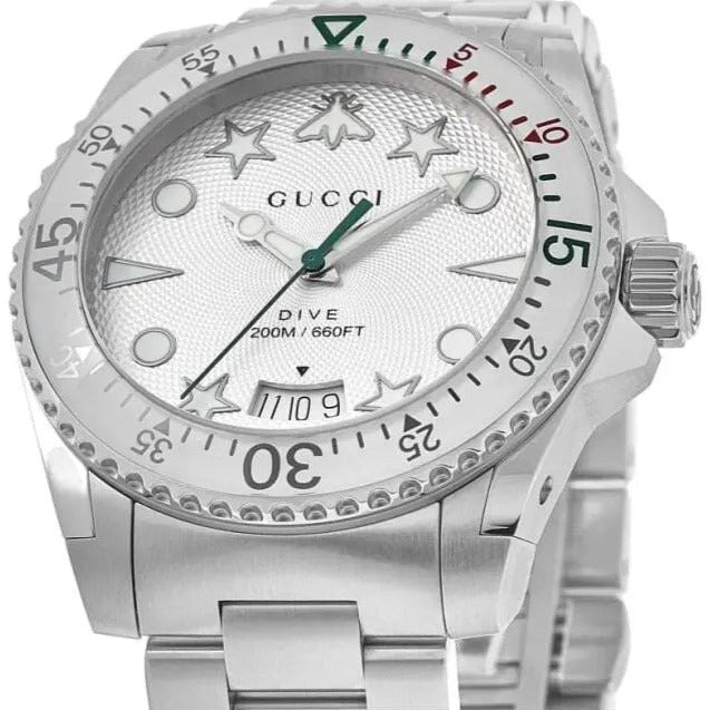Gucci Dive Quartz White Dial Silver Steel Strap Watch For Men - YA136336 Buy Now By Gucci