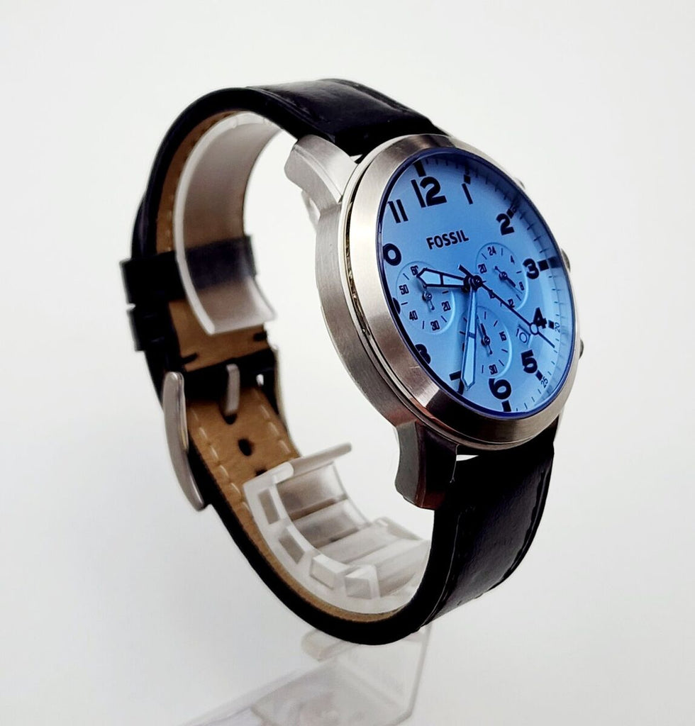 Fossil Pilot Chronograph Sky Blue Dial Black Leather Strap Watch for Men - FS5162 Buy Now By Fossil