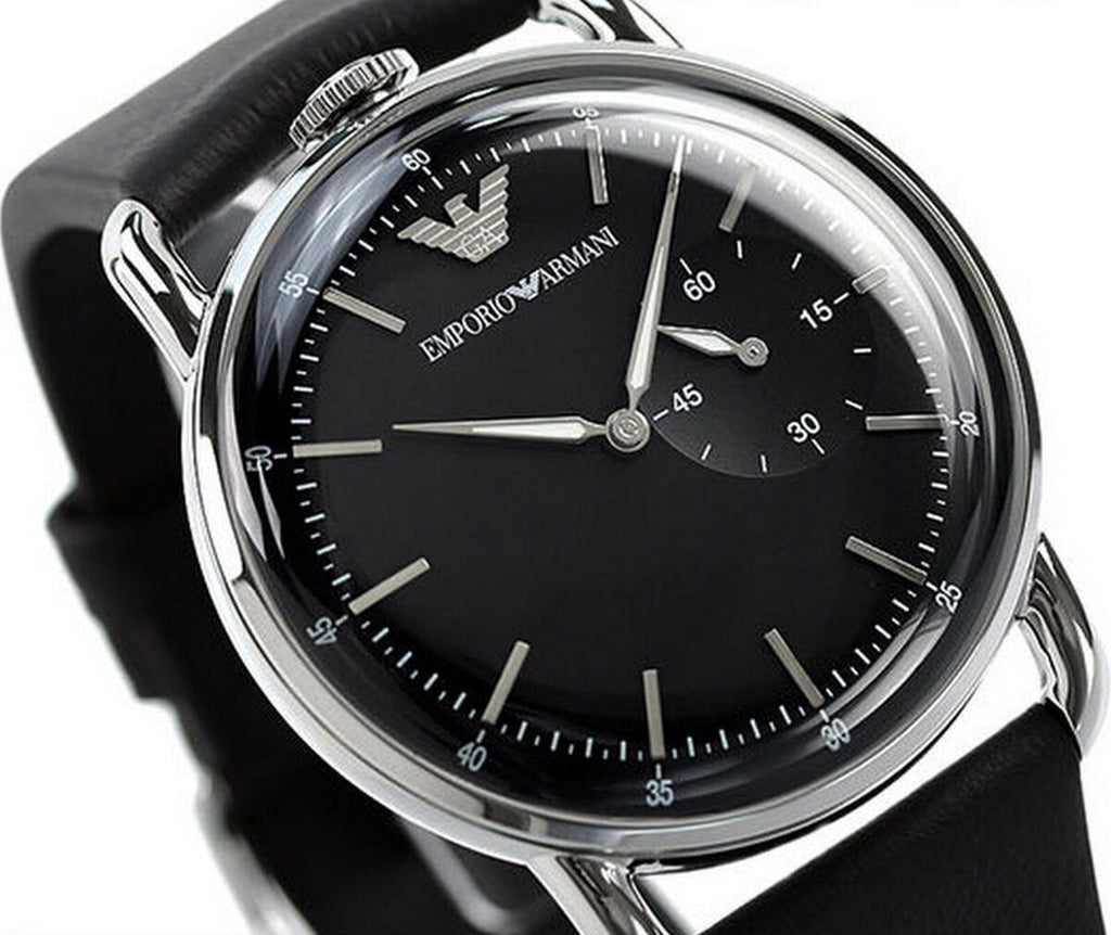Emporio Armani Aviator Quartz Black Dial Black Leather Strap Watch For Men - AR11336 Buy Now By Emporio Armani