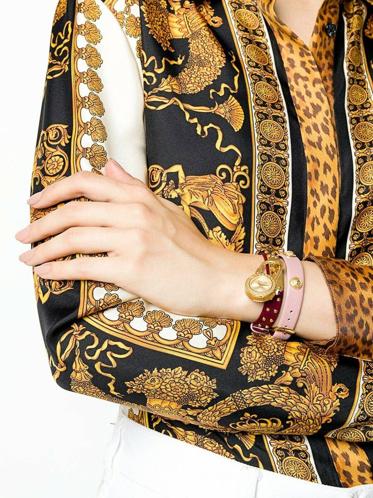 Versace Medusa Lock Icon Gold Dial Red Leather Strap Watch for Women - VEDW00319 Buy Now By Versace