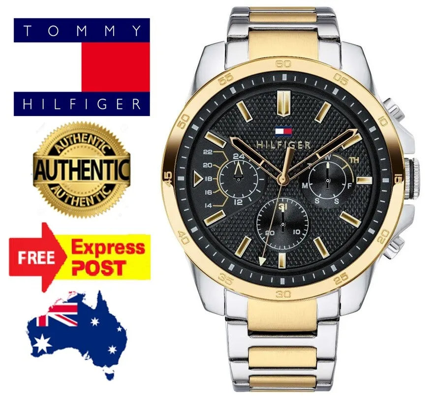 Tommy Hilfiger Decker Chronograph Black Dial Two Tone Steel Strap Watch for Men - 1791559 Buy Now By Tommy Hilfiger