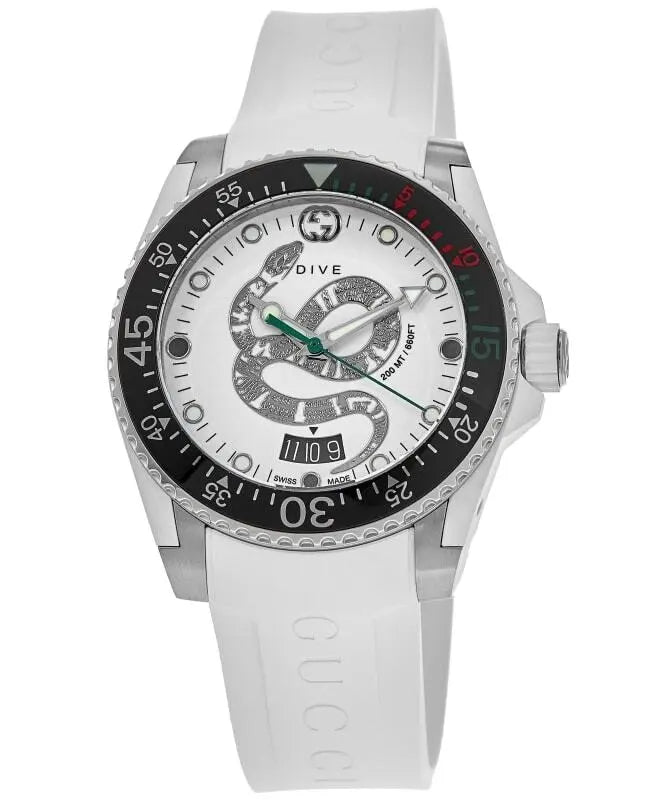 Gucci Dive Quartz White Dial White Rubber Strap Watch For Men - YA136330 Buy Now By Gucci