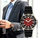 Emporio Armani Meccanico Automatic Red Dial Black Silicon Strap Watch For Men - AR60070 Buy Now By Emporio Armani