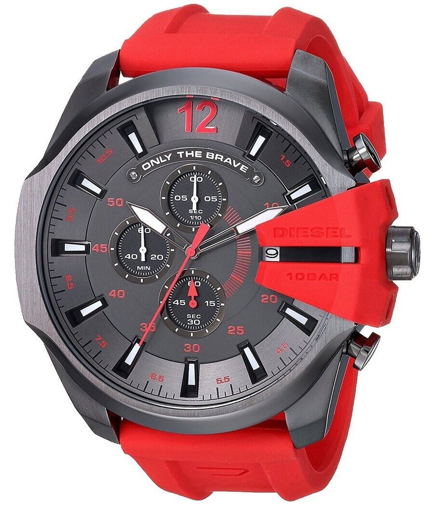Diesel Mega Chief Chronograph Black Dial Red Silicone Strap Watch For Men - DZ4427 Buy Now By Diesel