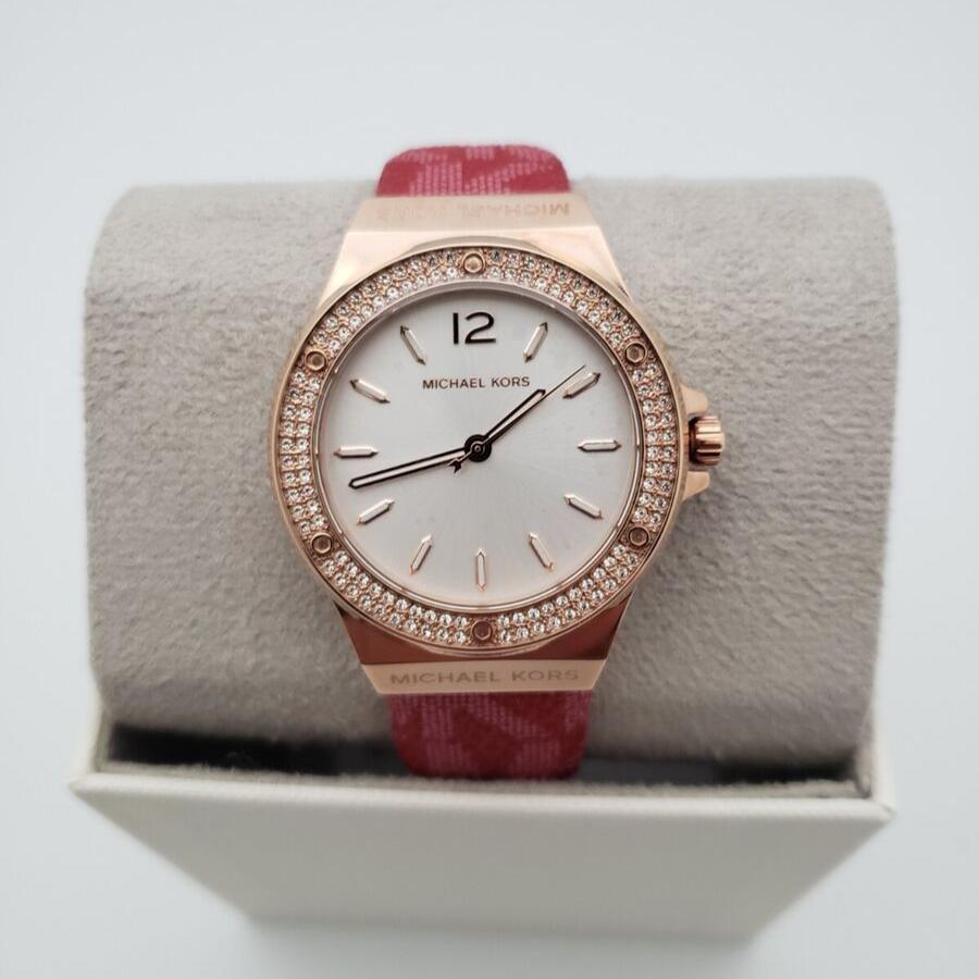 Michael Kors Lennox Three Hand Silver Dial Red Leather Strap Watch For Women - MK7308 Buy Now By Michael Kors