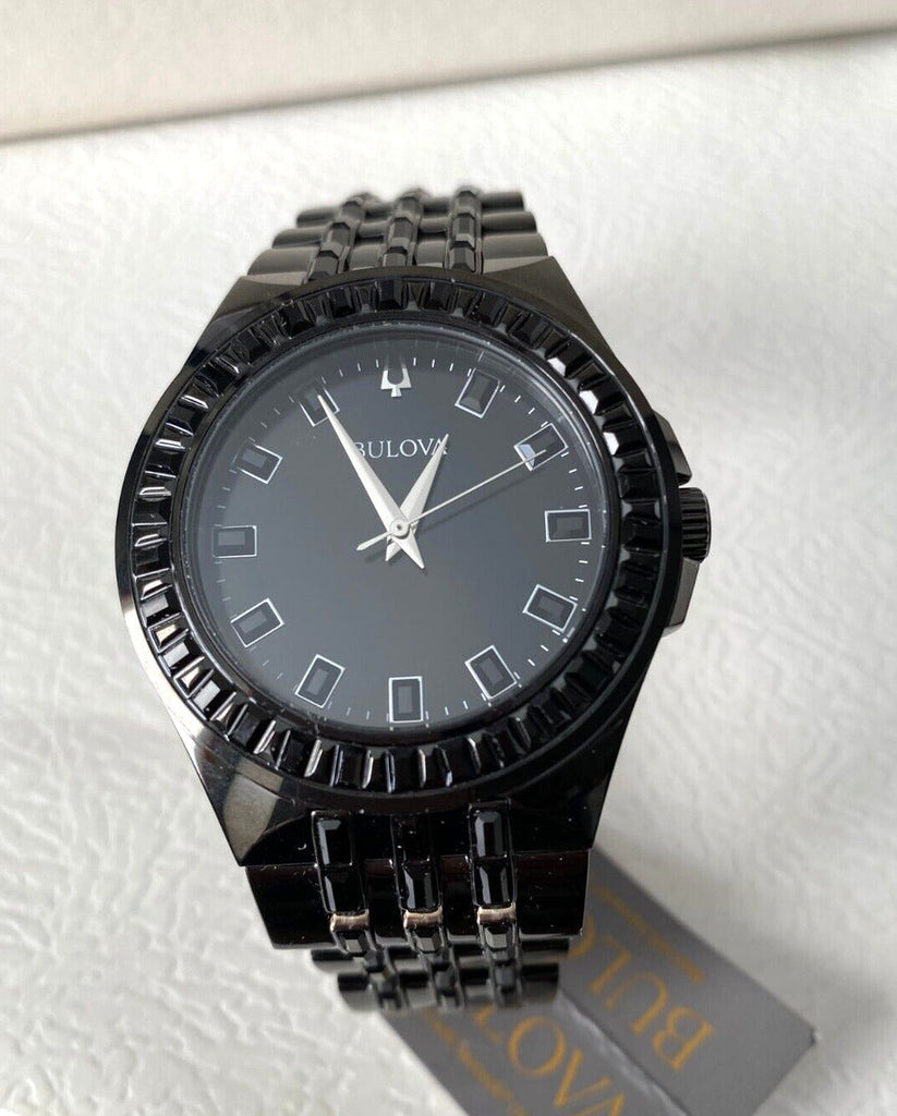 Bulova Crystal Collection Phantom Black Dial Black Steel Strap Watch for Men - 98A240 Buy Now By Bulova