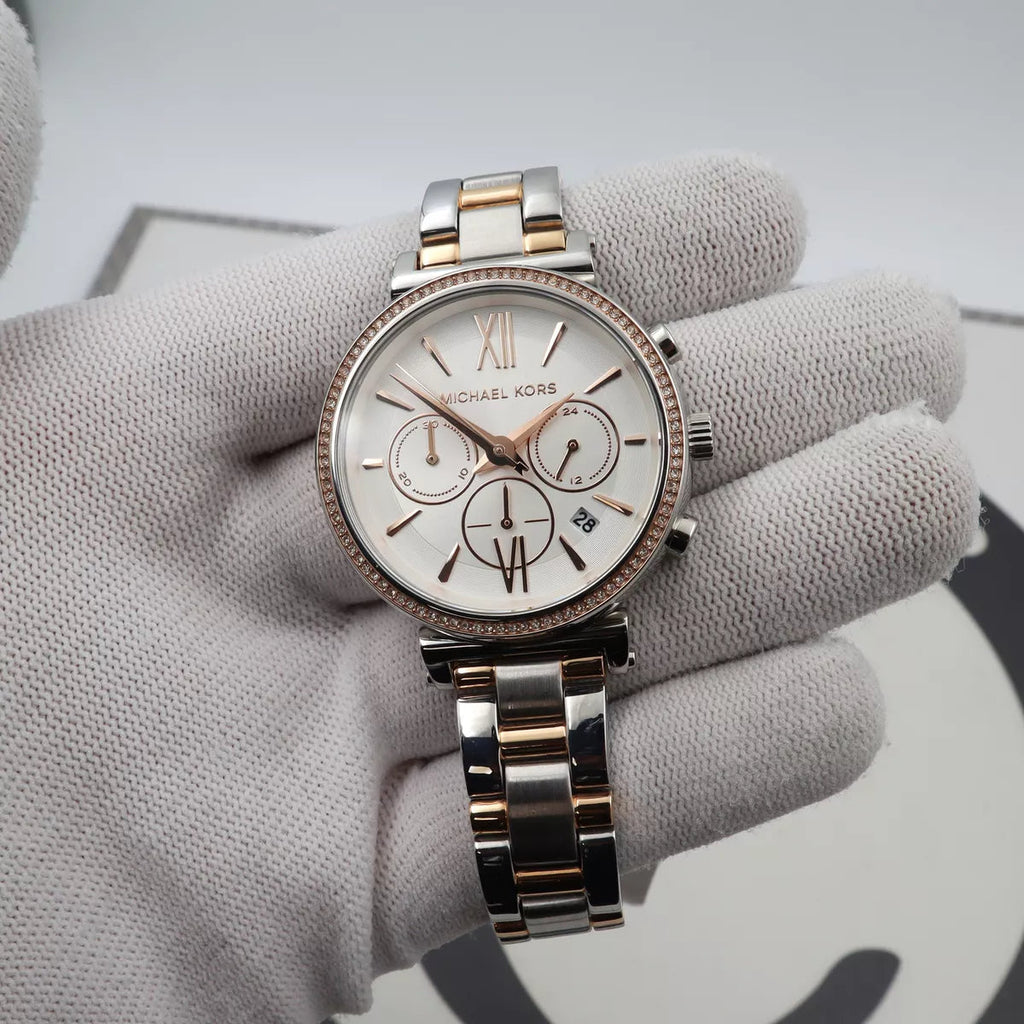 Michael Kors Sofie Chronograph Quartz White Dial Two Tone Steel Strap Watch For Women - MK6558 Buy Now By Michael Kors