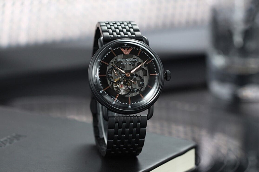 Emporio Armani Automatic Multifunction Black Dial Black Mesh Bracelet Watch For Men - AR60025 Buy Now By Emporio Armani
