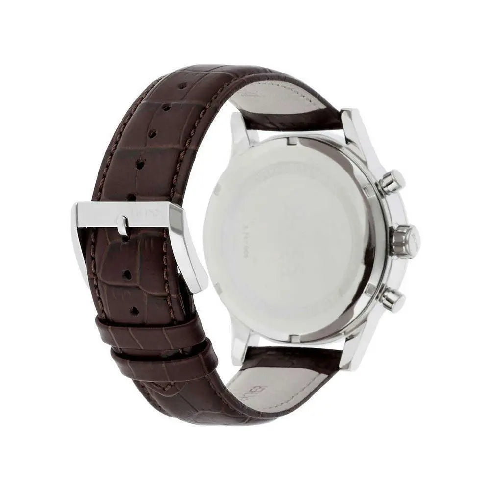 Hugo Boss Aeroliner Chronoraph White Dial Brown Leather Strap Watch For Men - HB1512447 Buy Now By Hugo Boss