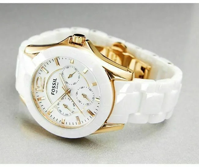 Fossil Ceramic Multifunction White Dial White Steel Strap Watch for Women - CE1006 Buy Now By Fossil