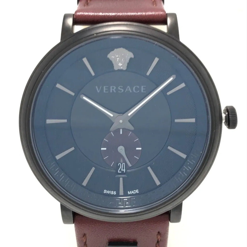 Versace V-Circle Manifesto Black Dial Maroon Leather Strap Watch for Men - VBQ040017 Buy Now By Versace