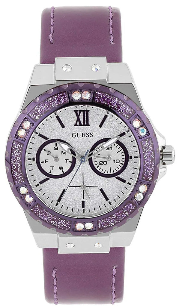 Guess Limelight Quartz Silver Dial Purple Leather Strap Watch For Women - W0775L6 Buy Now By Guess