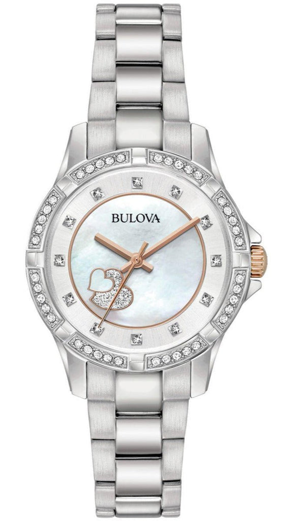 Bulova Crystal Collection Mother of Pearl Dial Silver Steel Strap Watch for Women - 98L232 Buy Now By Bulova