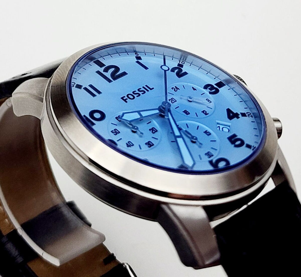 Fossil Pilot Chronograph Sky Blue Dial Black Leather Strap Watch for Men - FS5162 Buy Now By Fossil