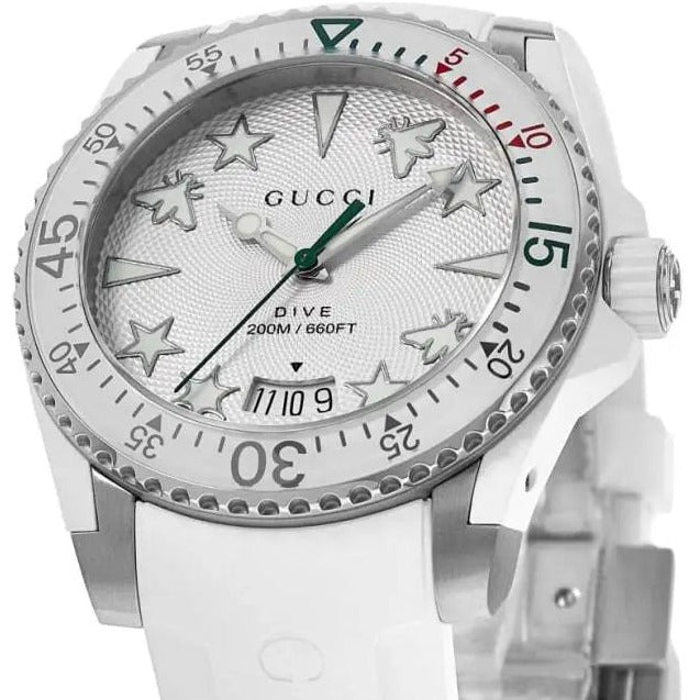 Gucci Dive Quartz White Dial White Rubber Strap Watch For Men - YA136337 Buy Now By Gucci