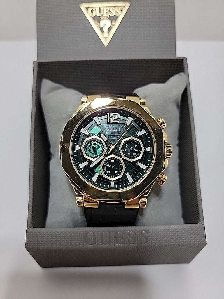 Guess Edge Chronograph Green Dial Black Leather Strap Watch For Men - GW0492G3 Buy Now By Guess