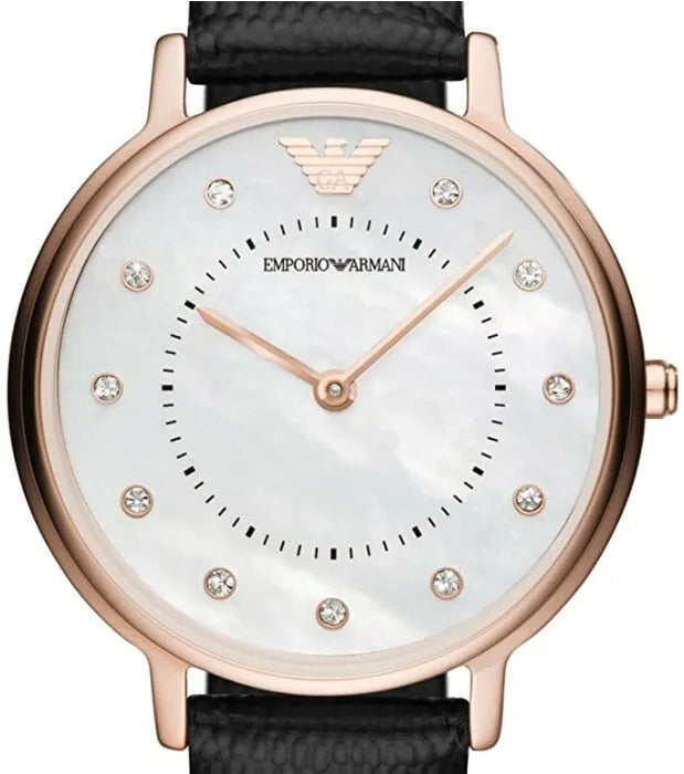 Emporio Armani Kappa Mother of Pearl Dial Black Leather Strap Watch For Women - AR80011 Buy Now By Emporio Armani
