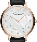 Emporio Armani Kappa Mother of Pearl Dial Black Leather Strap Watch For Women - AR80011 Buy Now By Emporio Armani