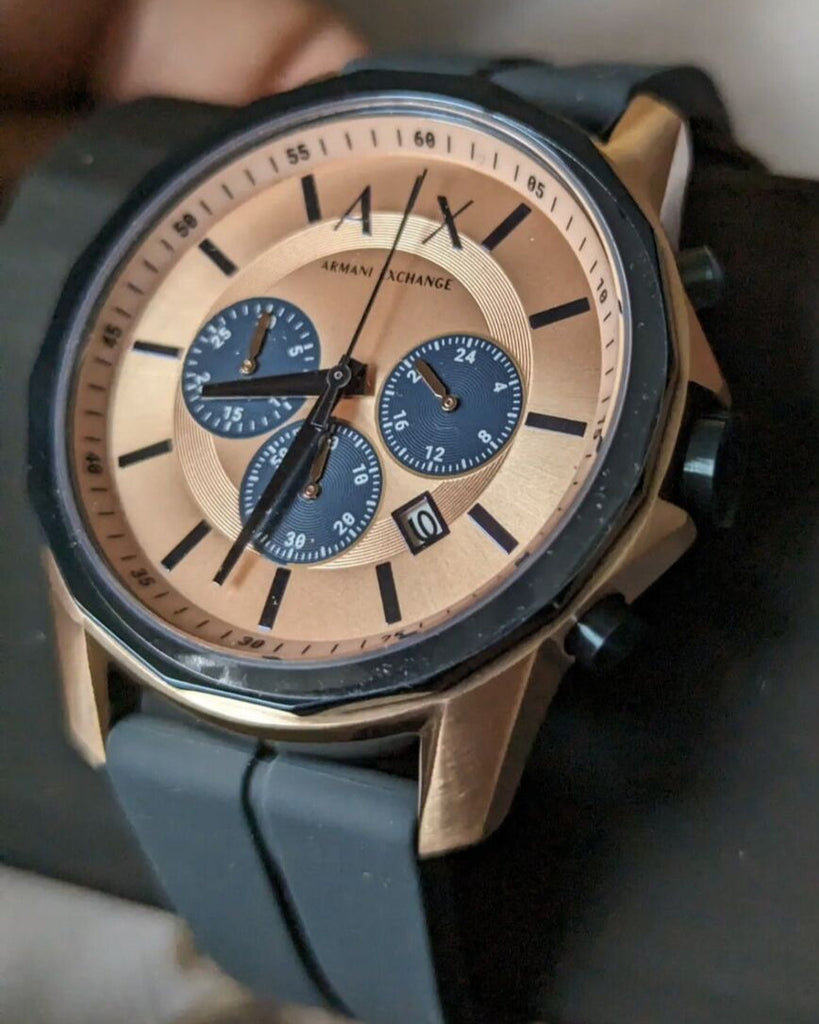 Armani Exchange Hampton Chronograph Rose Gold Dial Blue Silicone Strap Watch For Men - AX1730 Buy Now By Armani Exchange