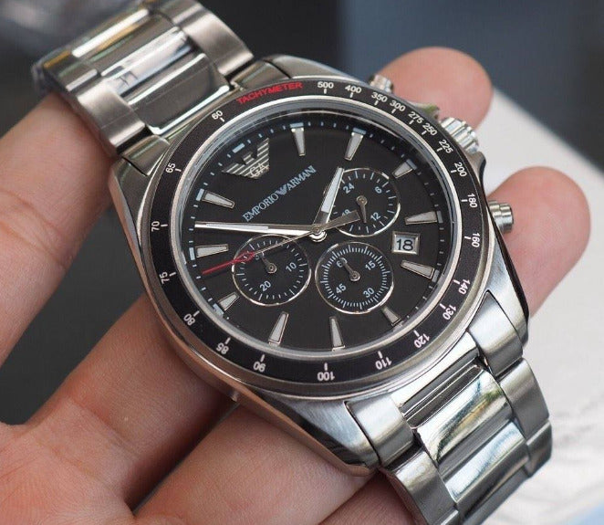 Emporio Armani Sigma Chronograph Black Dial Silver Steel Strap Watch For Men - AR6098 Buy Now By Emporio Armani