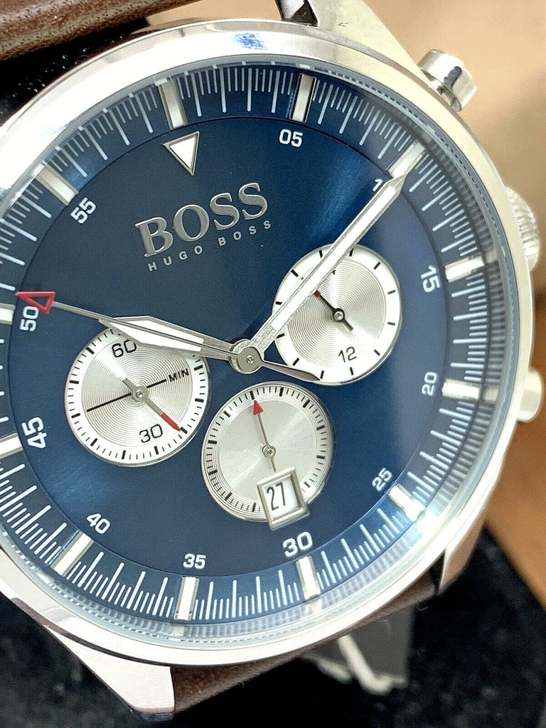 Hugo Boss Pioneer Chronograph Blue Dial Brown Leather Strap Watch For Men - 1513709 Buy Now By Hugo Boss