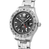 Versace Hellenyium GMT Black Dial Silver Steel Strap Watch for Men - V11020015 Buy Now By Versace