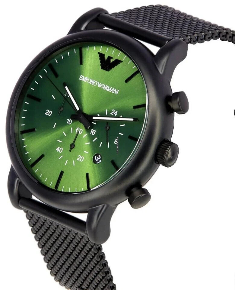 Emporio Armani Luigi Chronograph Green Dial Black Mesh Bracelet Watch For Men - AR11470 Buy Now By Emporio Armani