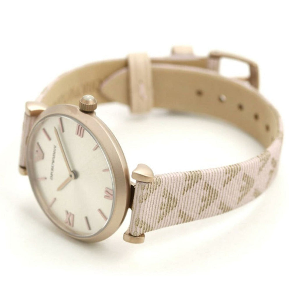 Emporio Armani Gianni T Bar Analog Silver Dial Beige Leather Strap Watch For Women - AR11127 Buy Now By Emporio Armani