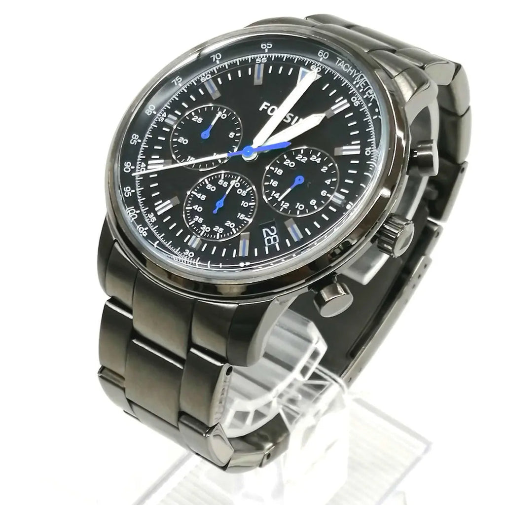 Fossil Goodwin Chrono Analog Black Dial Grey Steel Strap Watch for Men - FS5518 Buy Now By Fossil
