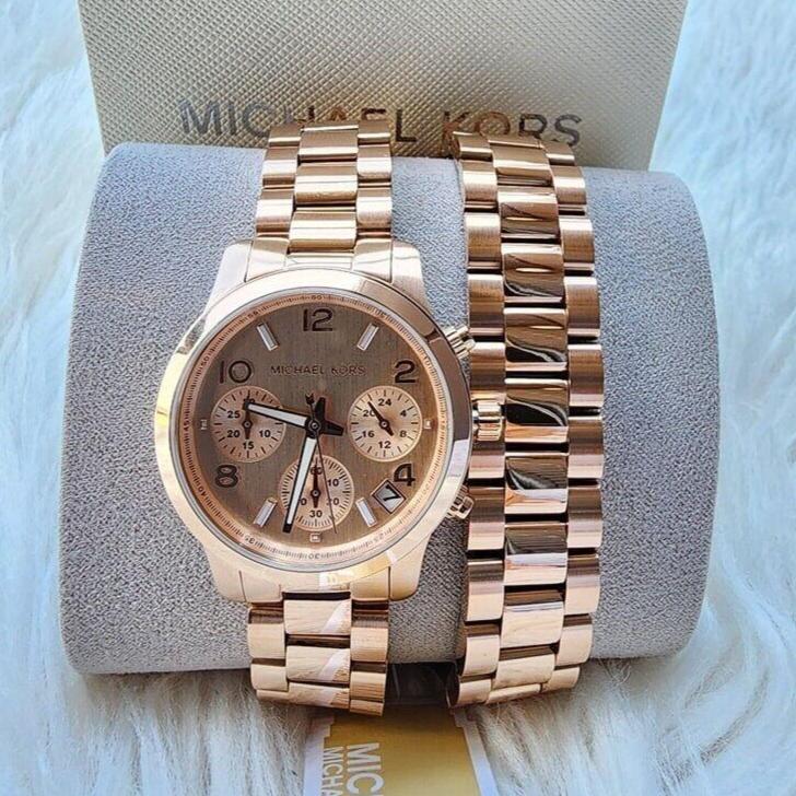 Michael Kors Runway Chronograph Analog Rose Gold Dial Rose Gold Steel Strap Watch for Women - MK7453 Buy Now By Michael Kors