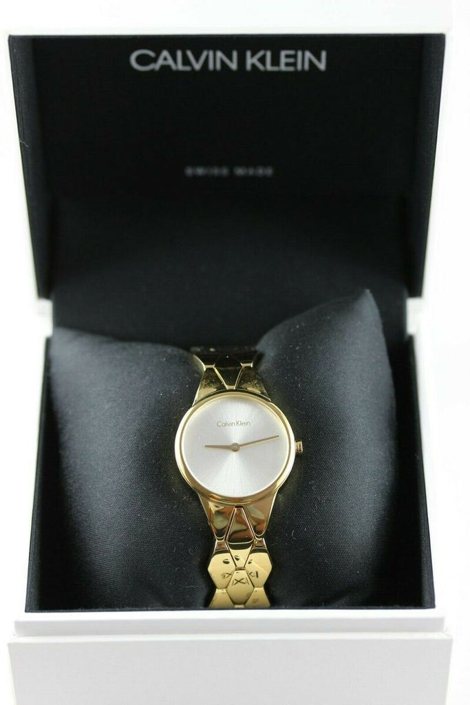 Calvin Klein Snake Silver Dial Yellow Gold Steel Strap Watch For Women - K6E23546 Buy Now By Calvin Klein