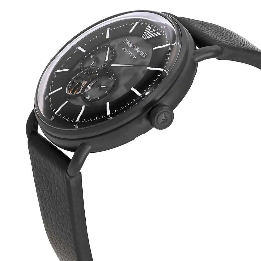 Emporio Armani Aviator Chronograph Black Dial Black Leather Strap Watch For Men - AR60028 Buy Now By Emporio Armani