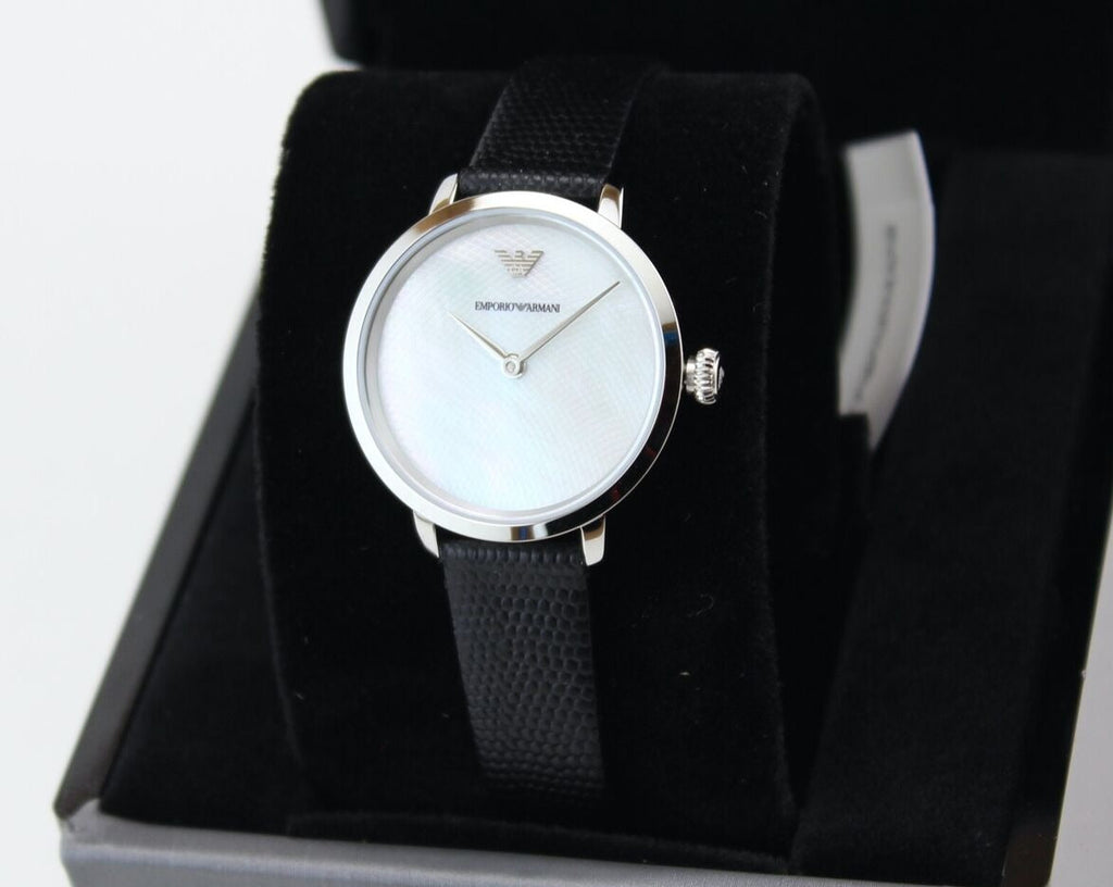 Emporio Armani Modern White Dial Black Leather Strap Watch For Women - AR11159 Buy Now By Emporio Armani