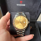 Tudor Style Automatic Diamonds Gold Dial Two Tone Steel Strap Watch for Men - M12713-0007 Buy Now By Tudor