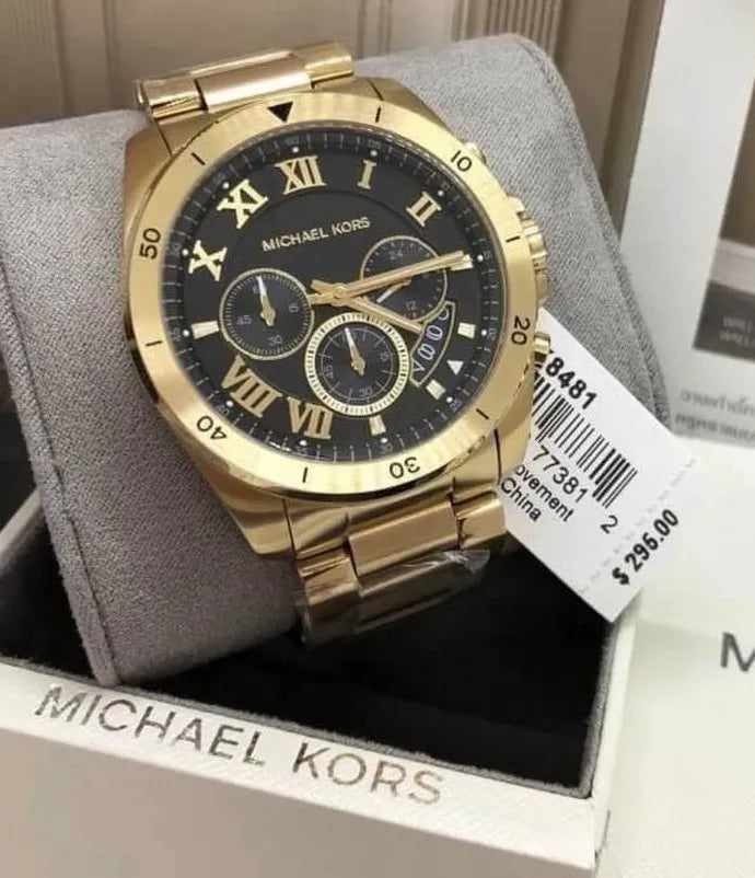 Michael Kors Brecken Chronograph Quartz Black Dial Gold Steel Strap Watch For Men - MK8481 Buy Now By Michael Kors
