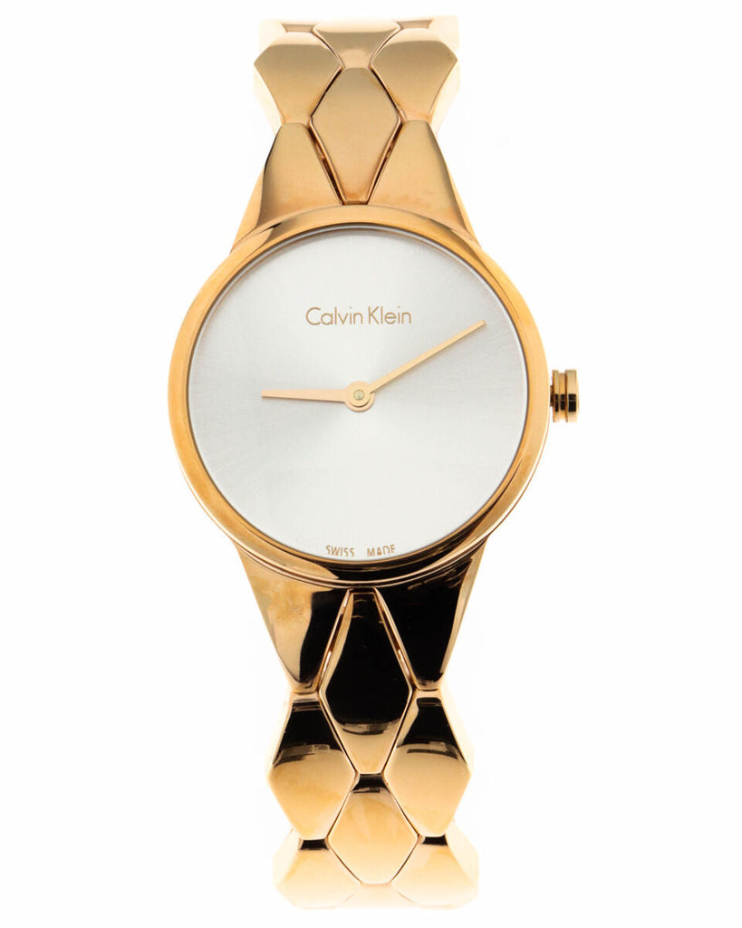 Calvin Klein Snake Silver Dial Rose Gold Steel Strap Watch For Women - K6E23646 Buy Now By Calvin Klein