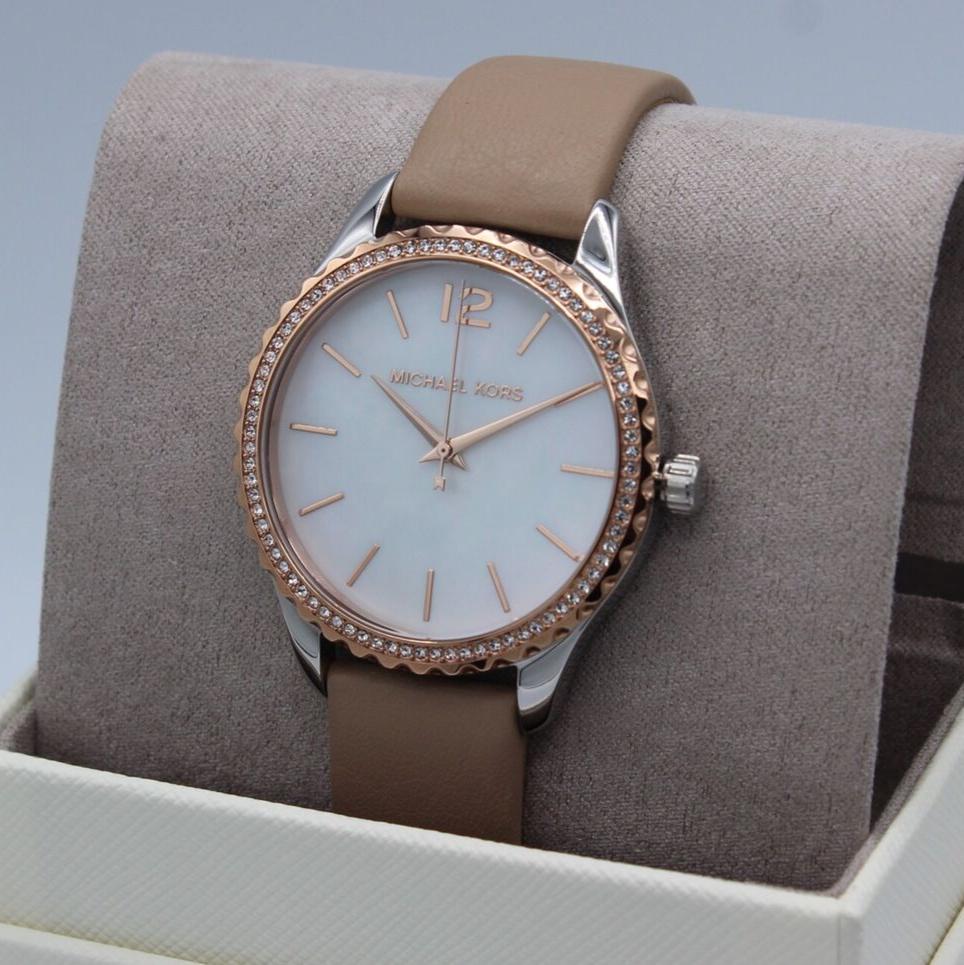 Michael Kors Layton Mother of Pearl White Dial Brown Leather Strap Watch For Women - MK2910 Buy Now By Michael Kors
