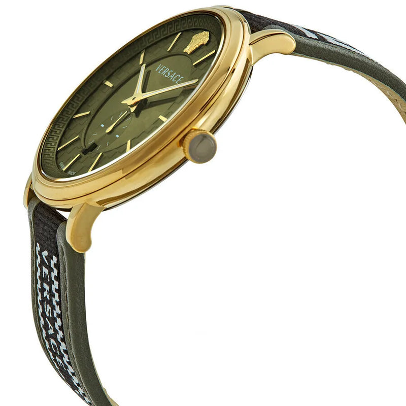Versace V-Circle Quartz Green Dial Green Leather Strap Watch for Men - VEBQ01519 Buy Now By Versace