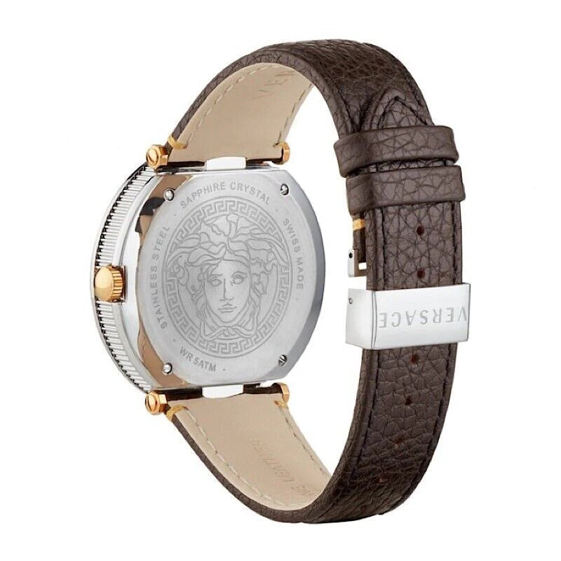 Versace V Metal Icon Quartz Silver Dial Brown Leather Strap Watch For Men - VQL010015 Buy Now By Versace