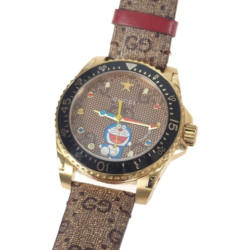 Gucci Dive Doraemon Quartz Brown Dial Brown Leather Strap Watch For Men - YA136335 Buy Now By Gucci