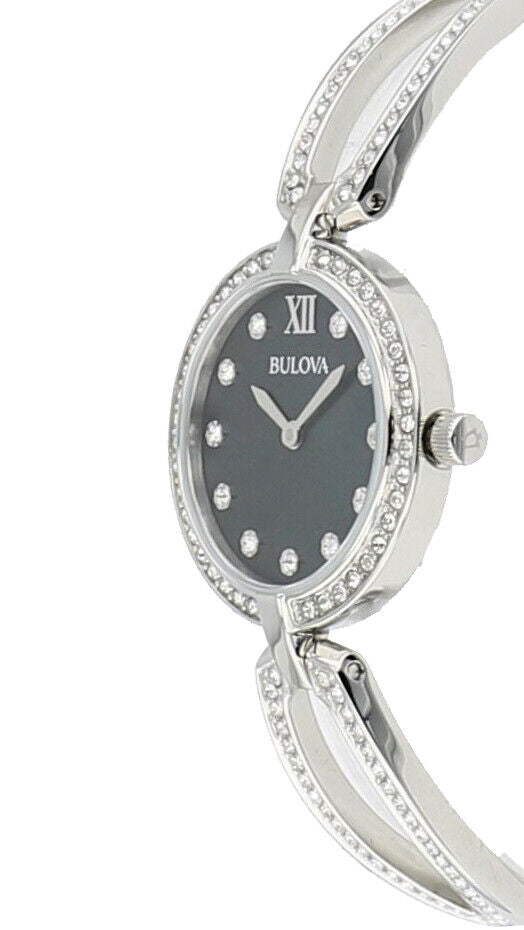 Bulova Crystal Black Mother of Pearl Dial Silver Steel Strap Watch for Women - 96L224 Buy Now By Bulova
