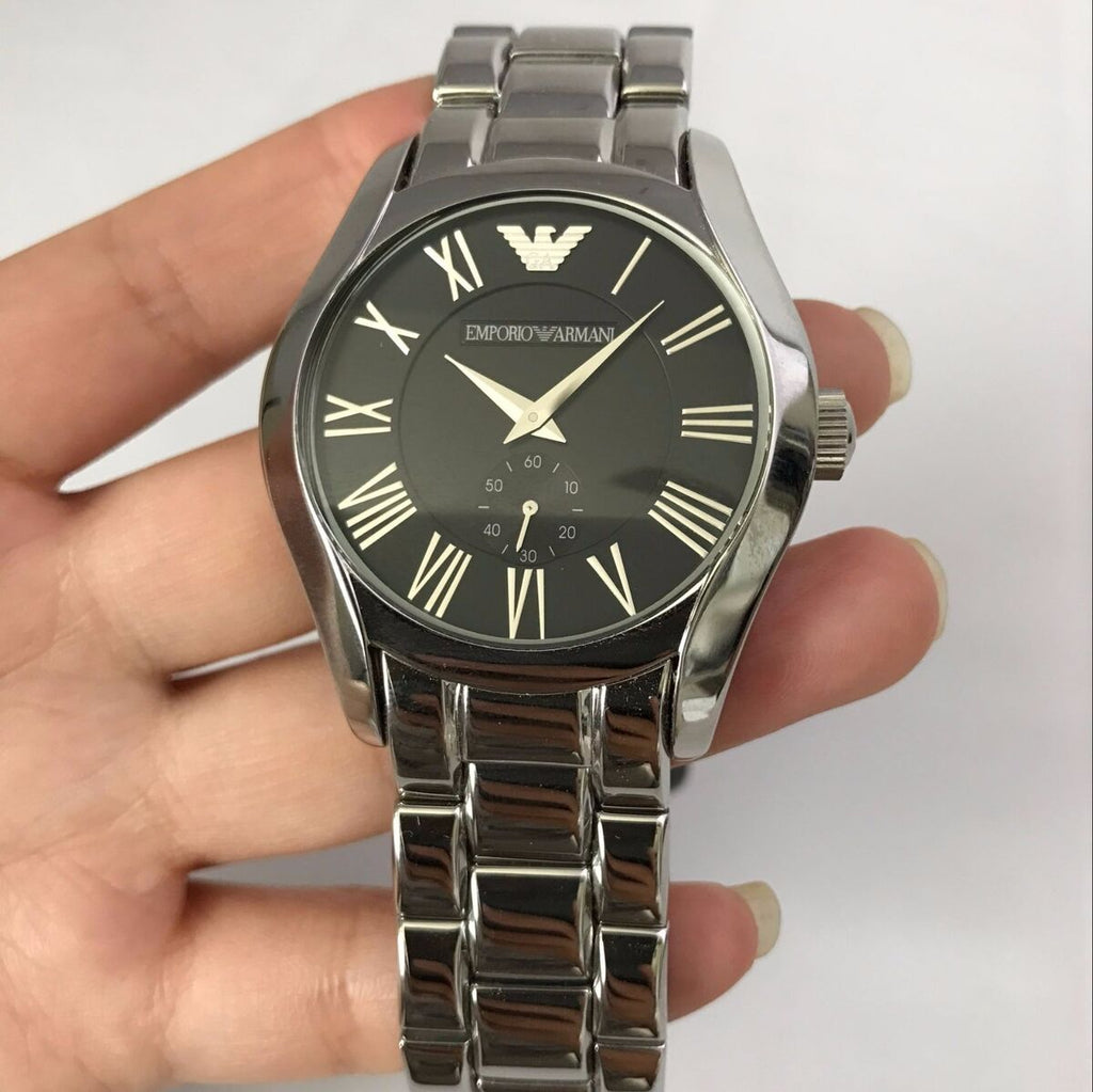 Emporio Armani Valente Black Dial Silver Steel Strap Watch For Men - AR0680 Buy Now By Emporio Armani