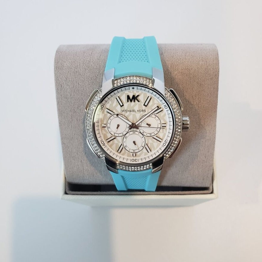 Michael Kors Sidney Multifunction Analog White Dial Turquoise Silicone Strap Watch For Women - MK7246 Buy Now By Michael Kors
