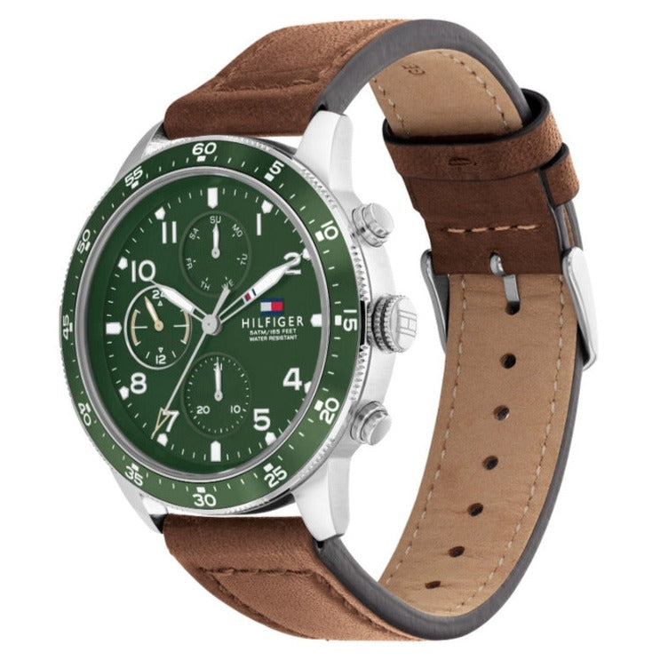 Tommy Hilfiger Jimmy Chronograph Green Dial Brown Leather Strap Watch For Men - 1791948 Buy Now By Tommy Hilfiger
