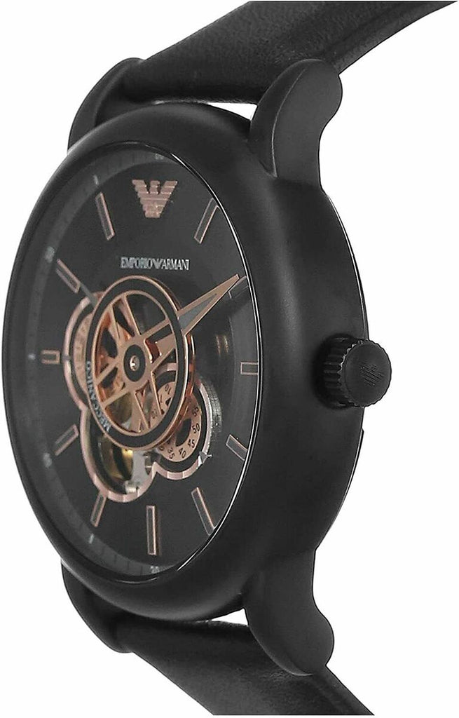 Emporio Armani Luigi Automatic Skeleton Black Dial Black Leather Strap Watch For Men - AR60012 Buy Now By Emporio Armani