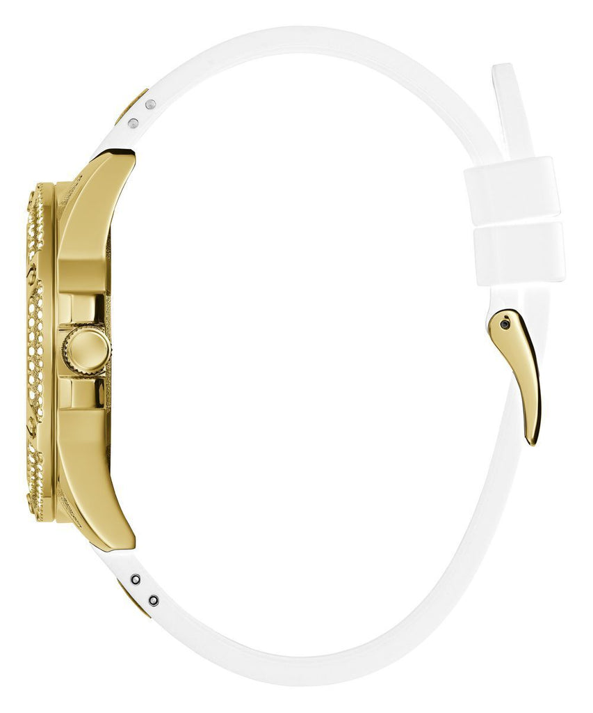 Guess Queen Quartz Gold Dial White Silicone Strap Watch For Women - GW0536L2 Buy Now By Guess