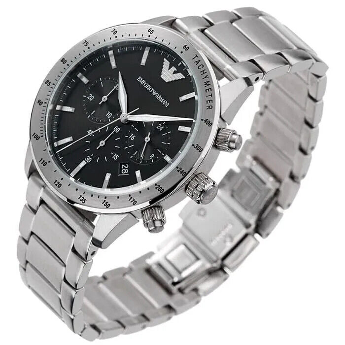 Emporio Armani Mario Chronograph Black Dial Silver Steel Strap Watch For Men - AR11241 Buy Now By Emporio Armani