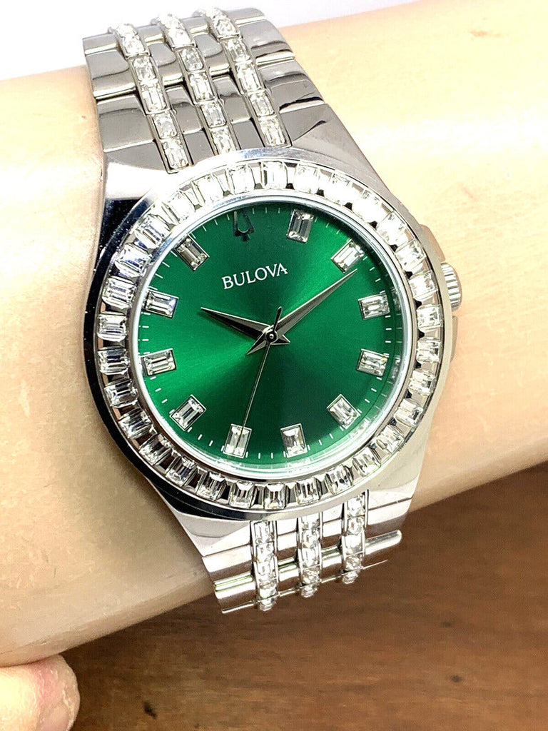 Bulova Phantom Classic Baguette Green Dial Silver Steel Strap Watch for Men - 96A253 Buy Now By Bulova